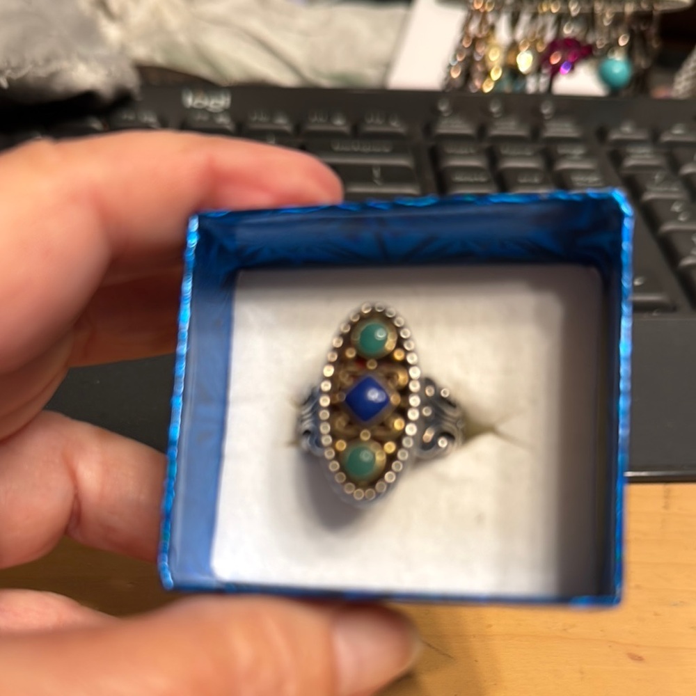 Carolyn Pollack Silver Ring with Blue and Green Stones